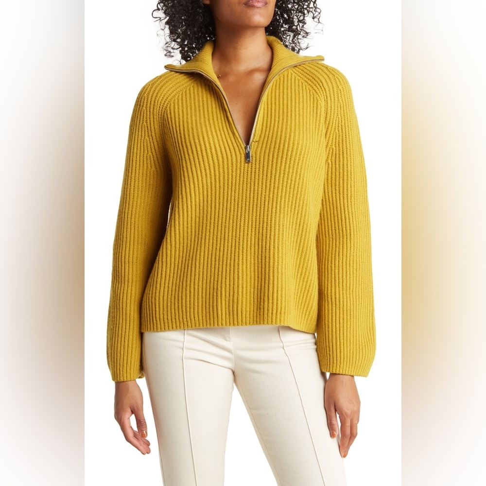 NWOT REISS Janette Half Zip Knit Sweater‎ Size S Mustard Yellow Wool Blend Cozy